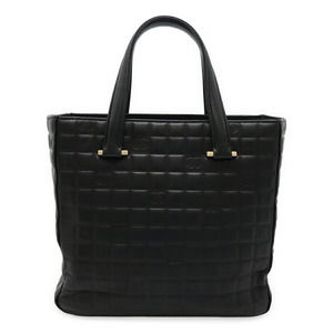 CHANEL Chocolate Bar Coco Mark Tote Bag Handbag Lambskin Leather Black